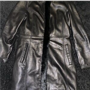 Ellen Tracy Black Vintage Leather Trench Coat